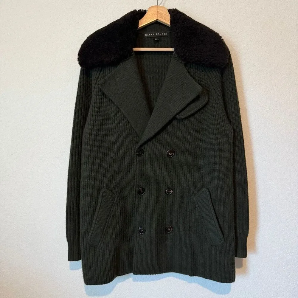 Ralph Lauren Wool Cashmere Knit Double Breasted Pea Coat Black Label Medium